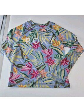 Roxy Girls Long Sleeve Rash Guard Swim Top Tropical Floral Print Size 4T UPF
